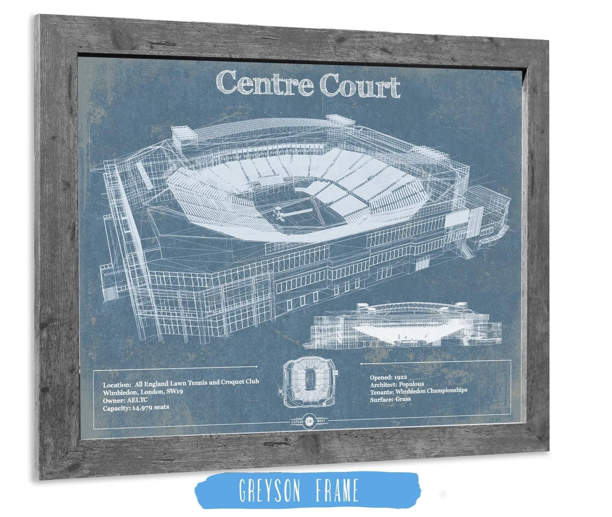 Cutler West Best Selling Collection 14" x 11" / Greyson Frame Vintage Wimbledon - Centre Court Tennis Blueprint Art 835000050-14"-x-11"44520