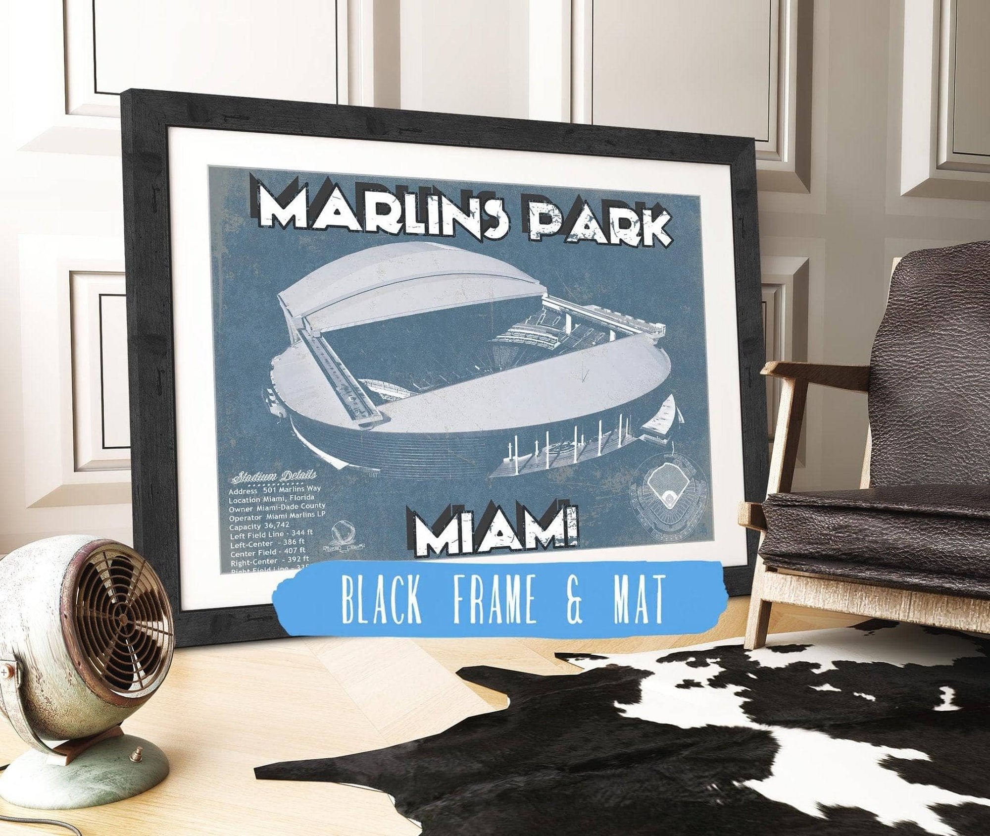 Cutler West Baseball Collection 14" x 11" / Black Frame & Mat Miami Marlins - Marlins Park Vintage Baseball Fan Print 718123457_73531
