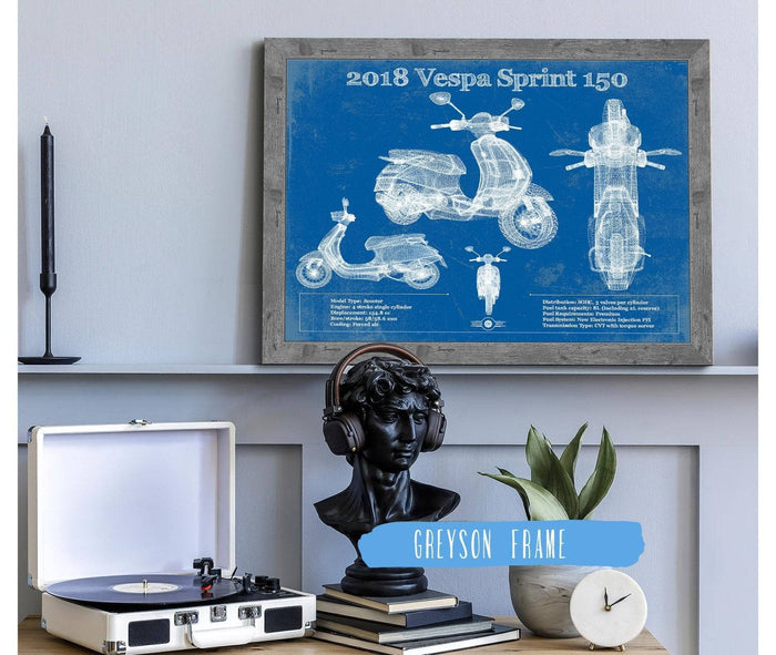 Cutler West Vehicle Collection 24" x 18" / Greyson Frame Vintage 2018 - 2020 Vespa Primavera 150 Patent Print 933350111_37744