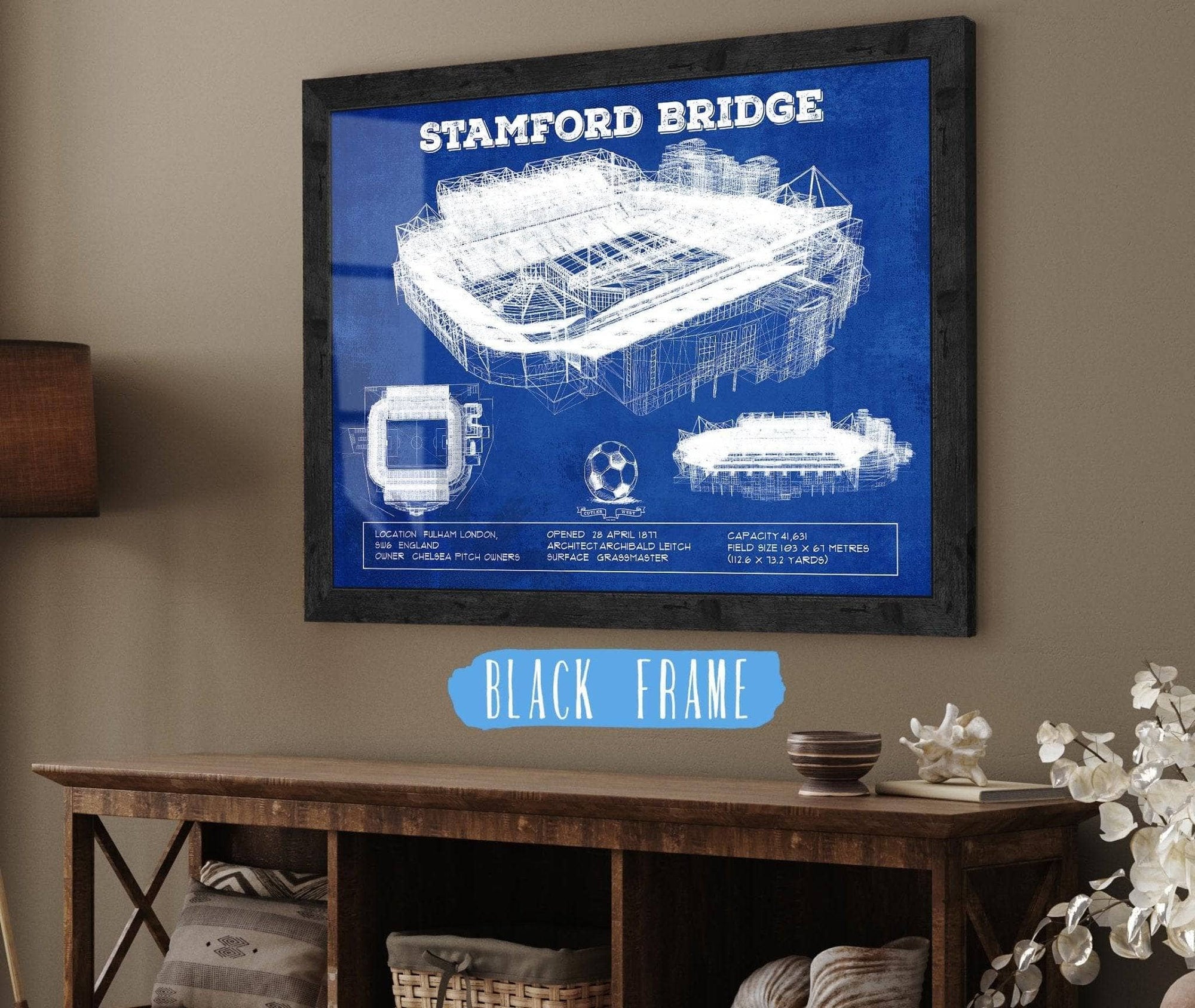 Cutler West Soccer Collection 14" x 11" / Black Frame Stamford Bridge - Chelsea FC European Football Soccer Stadium Print 700225520-TOP