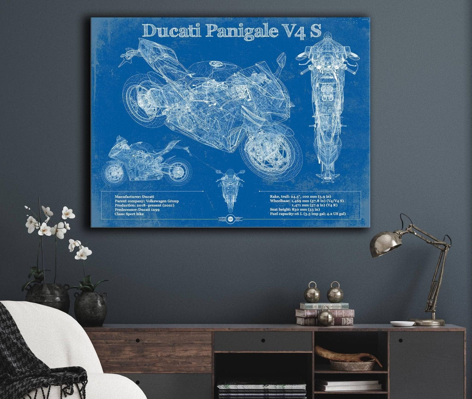 Cutler West Ducati Streetfighter V4 2020 Blueprint Motorcycle Patent Print
