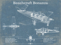 Cutler West Beechcraft Bonanza Vintage Blueprint Airplane Print