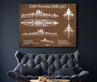 Cutler West Naval Military USS Nevada (BB-36) Battleship Blueprint Original Military Wall Art - Customizable