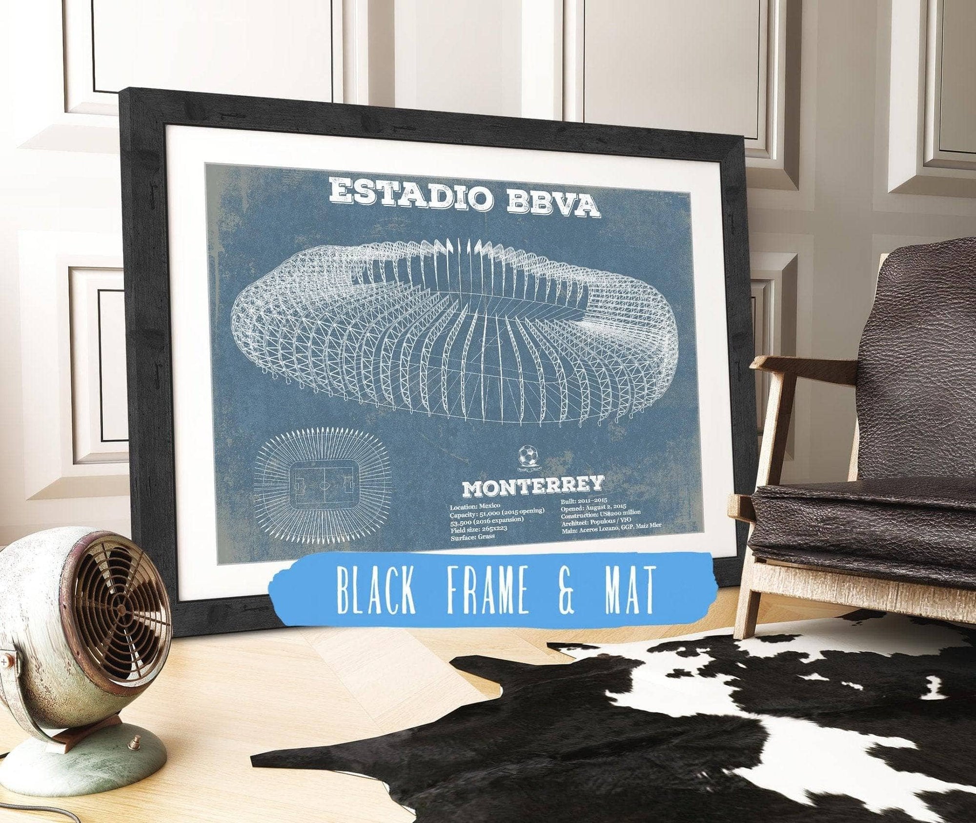 Cutler West Soccer Collection 14" x 11" / Black Frame & Mat Monterrey Vintage Estadio BBVA Soccer Print 833110141_57583