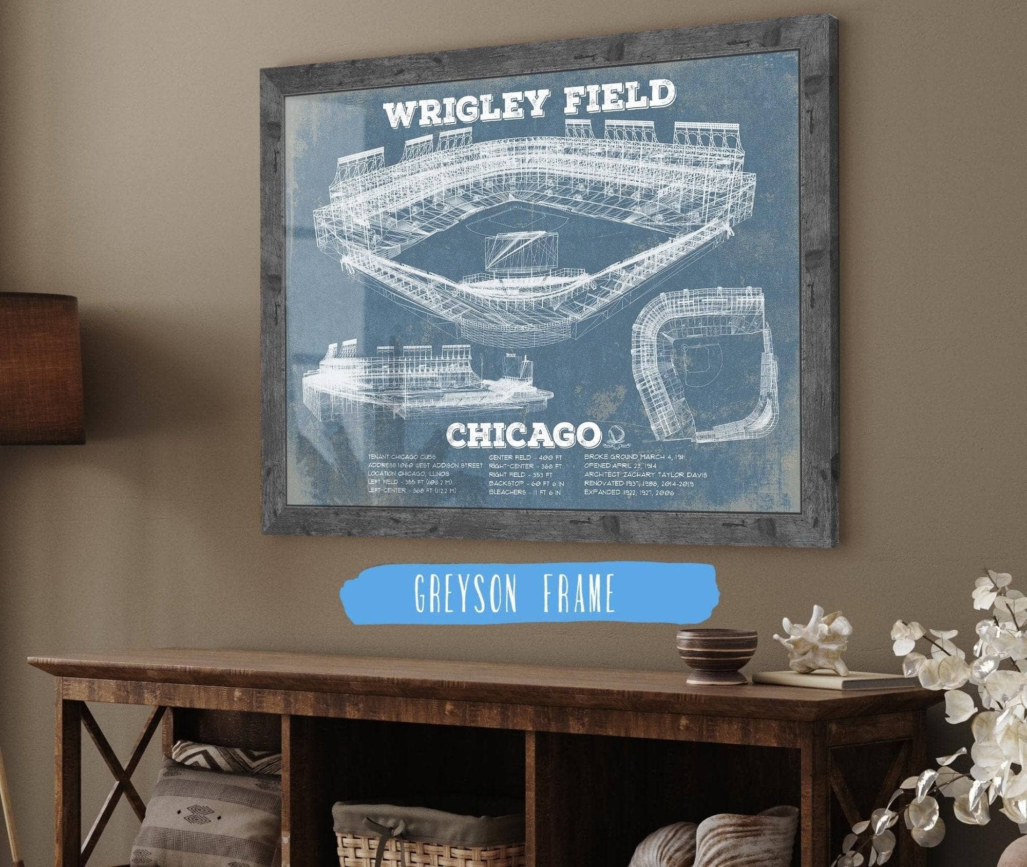 Cutler West Baseball Collection 14" x 11" / Greyson Frame Vintage Wrigley Field Print - Chicago Cubs Baseball Print 703108870-TOP