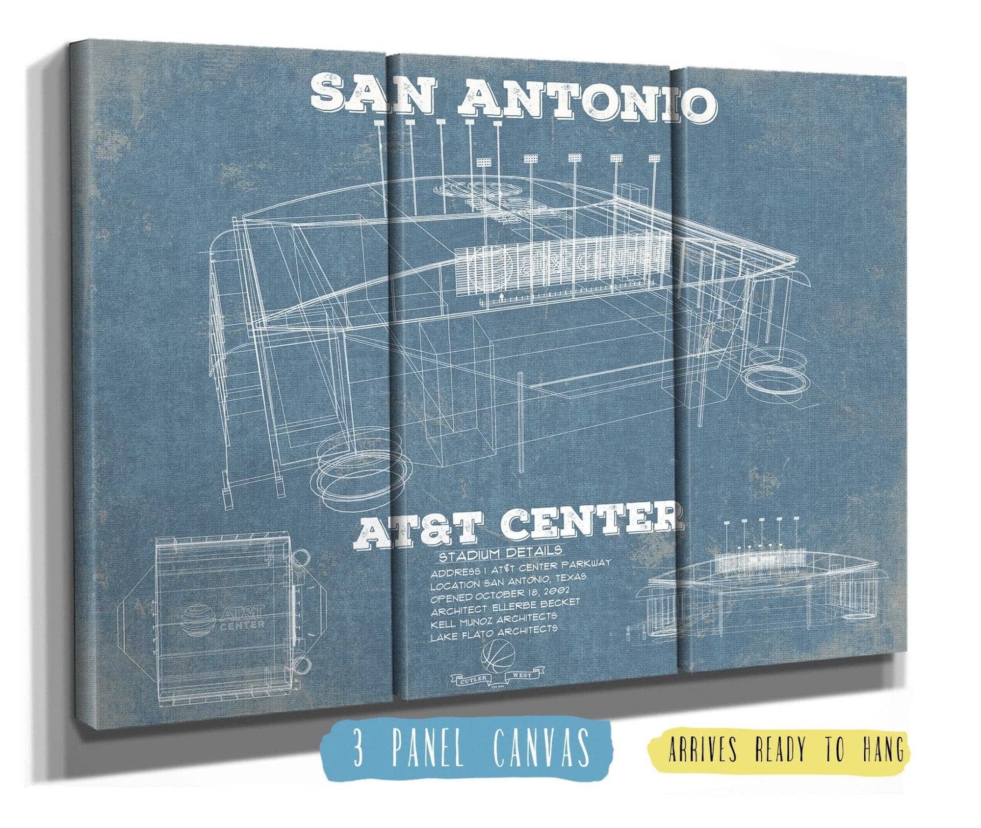 Cutler West Basketball Collection 48" x 32" / 3 Panel Canvas Wrap San Antonio Spurs - AT&T Center Vintage Basketball Blueprint NBA Print 797490783_52087