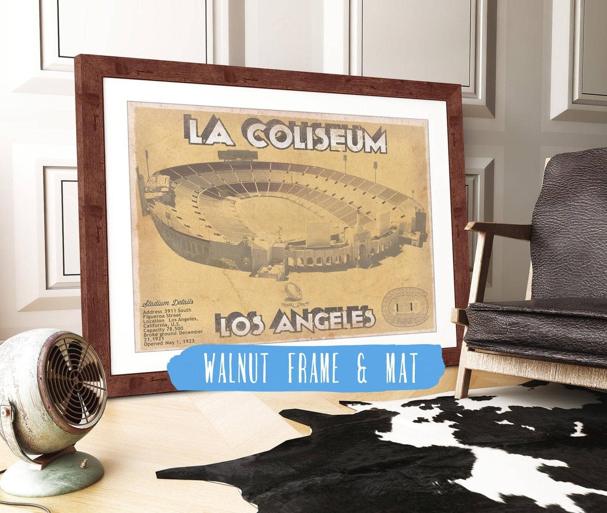 Cutler West Pro Football Collection 14" x 11" / Walnut Frame & Mat Los Angeles Rams LA Coliseum Seating Chart - Vintage Football Print 728039387_65240