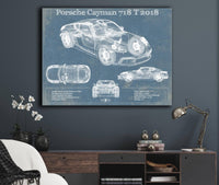 Cutler West Porsche Collection Porsche Cayman 718 T 2018 Vintage Blueprint Auto Print
