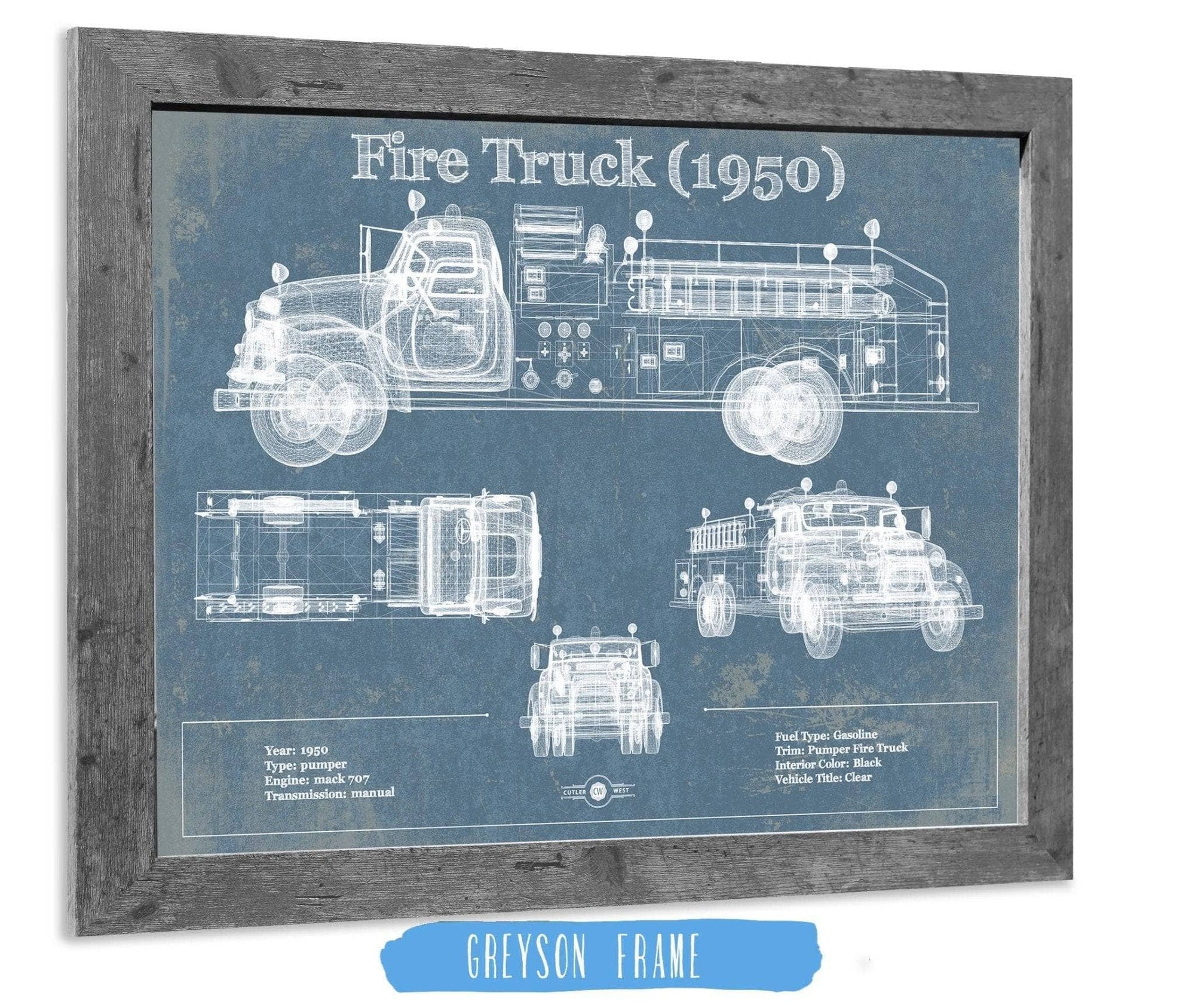 Cutler West Vehicle Collection 1950 Fire Truck Vintage Blueprint Auto Print