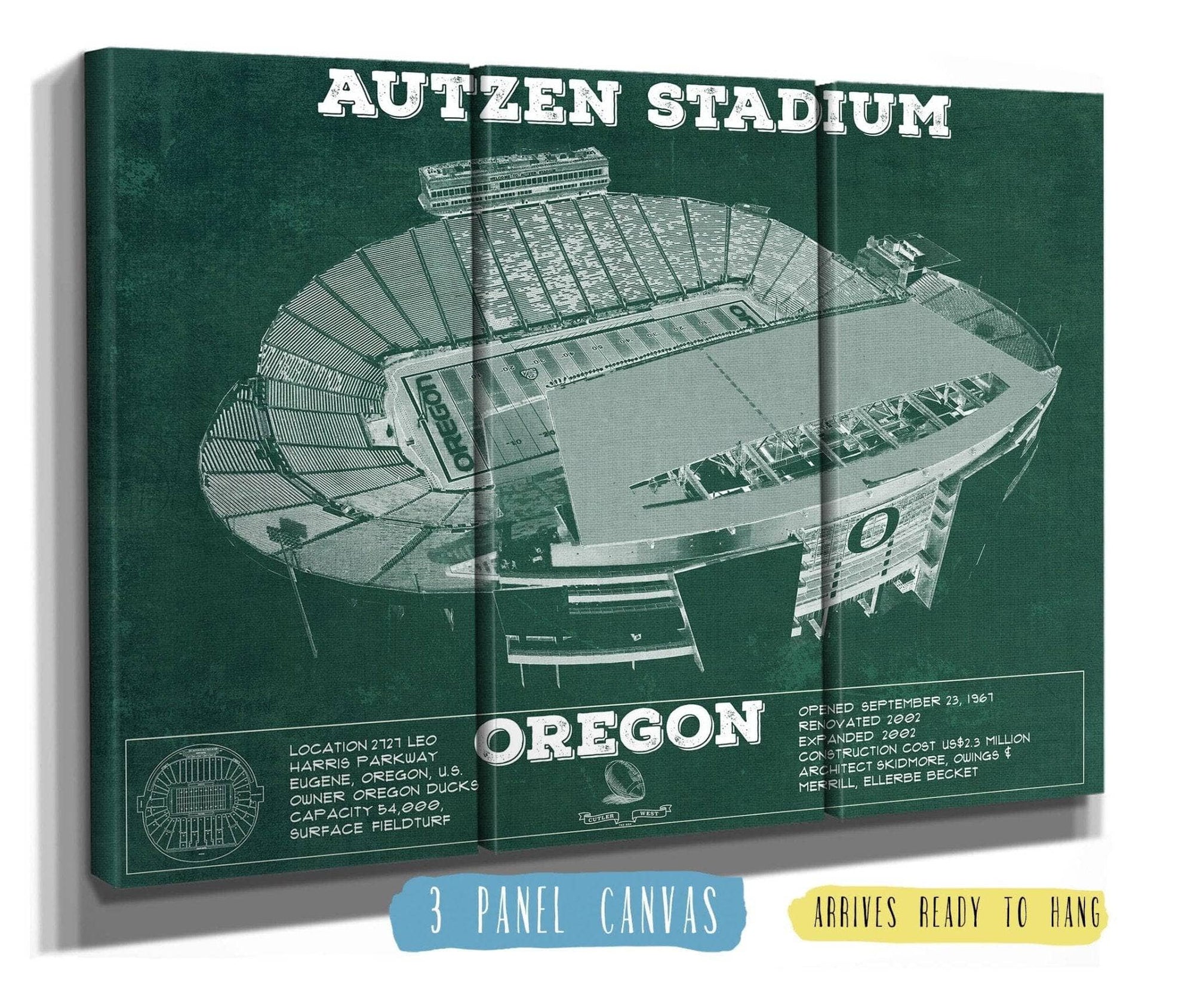 Cutler West College Football Collection 48" x 32" / 3 Panel Canvas Wrap Vintage Autzen Stadium - Oregon Ducks Football Print 718616953-48"-x-32"35785