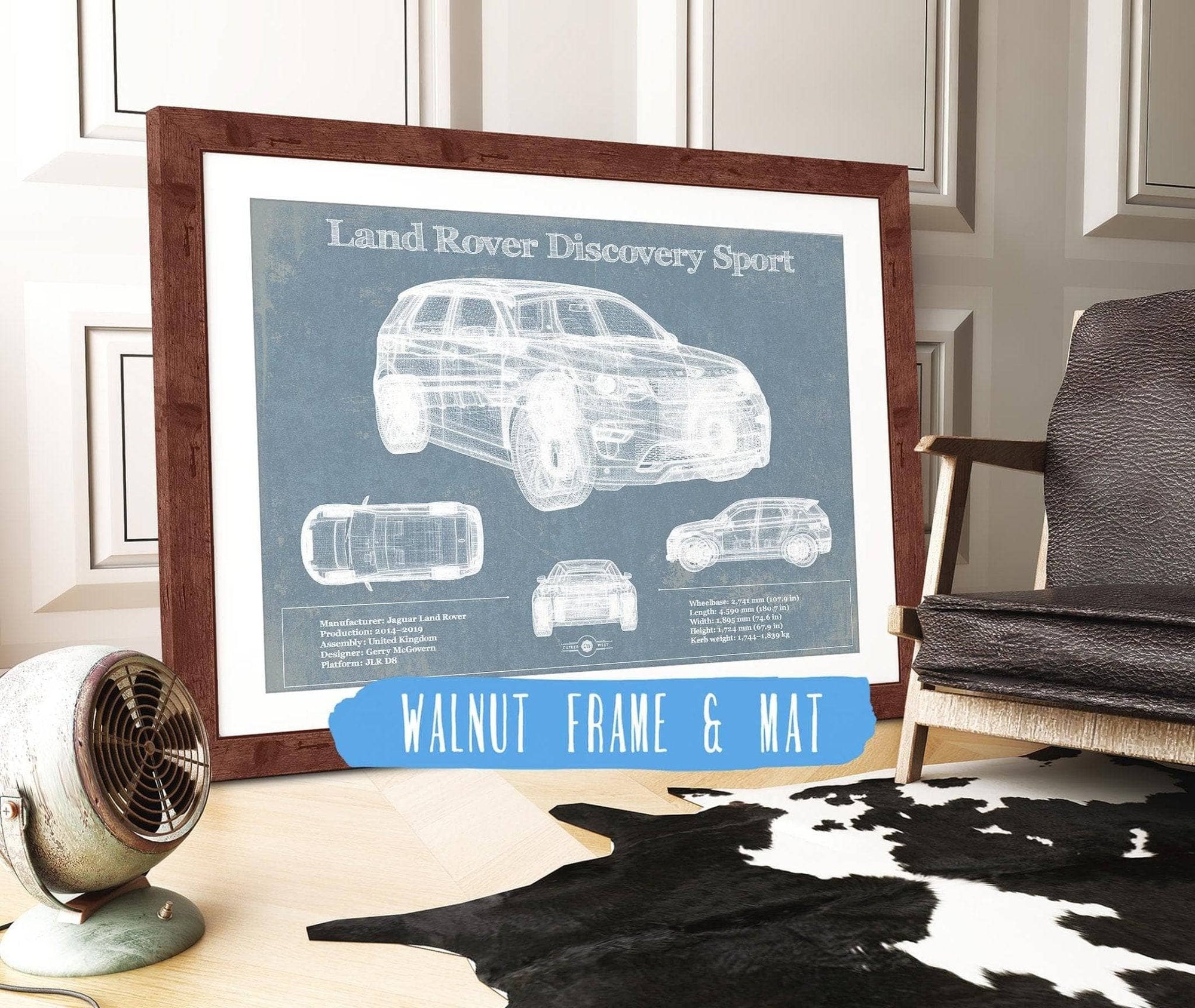 Cutler West Land Rover Collection 14" x 11" / Walnut Frame & Mat Land Rover Discovery Sport Vintage Blueprint Auto Print 845000277_15834