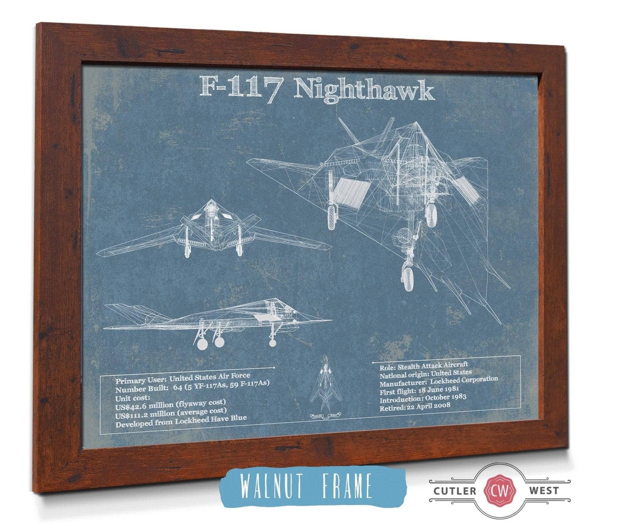 Cutler West Military Aircraft F-117 Nighthawk Military Aircraft Patent - Blueprint Military Wall Art