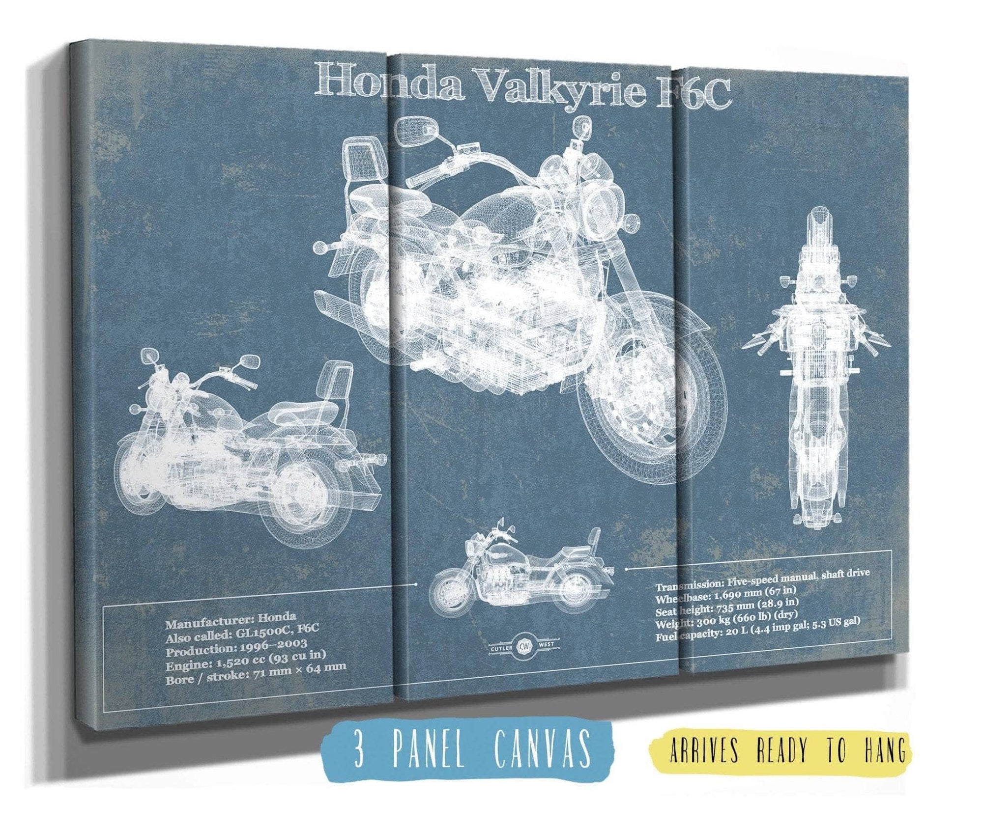 Cutler West 48" x 32" / 3 Panel Canvas Wrap Honda Valkyrie F6C Blueprint Motorcycle Patent Print 895523245_20226
