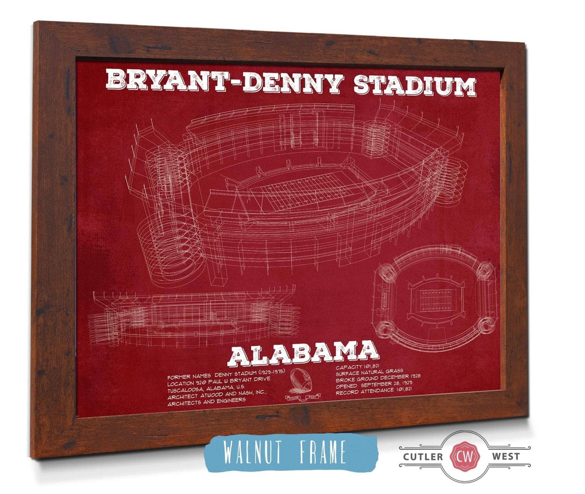 Cutler West College Football Collection Alabama Crimson Tide Stadium Art - Bryant-Denny Stadium Vintage Seating Chart