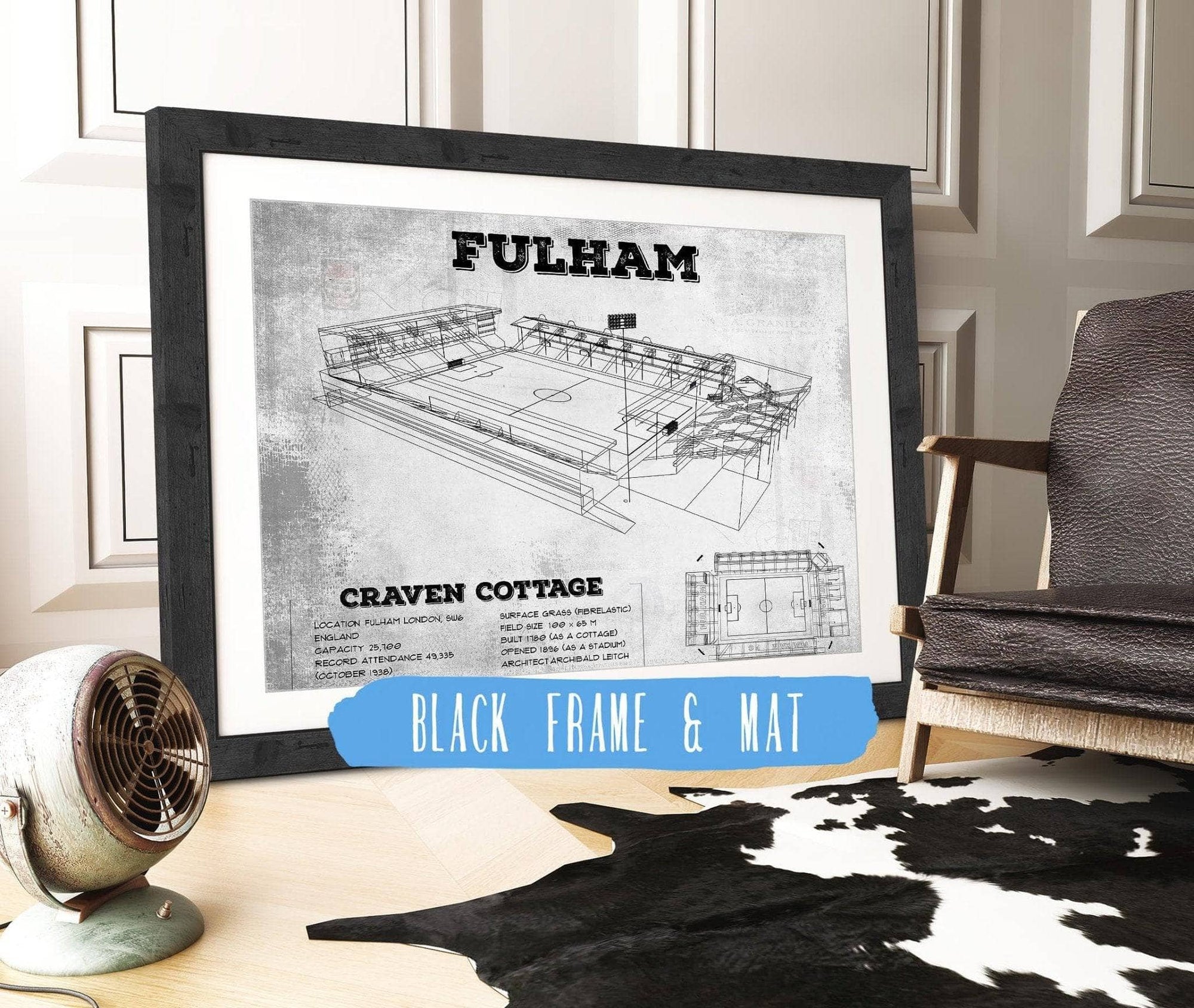 Cutler West Soccer Collection 14" x 11" / Black Frame & Mat Fulham Football Club Craven Cottage Vintage Soccer Print 737087842_66707