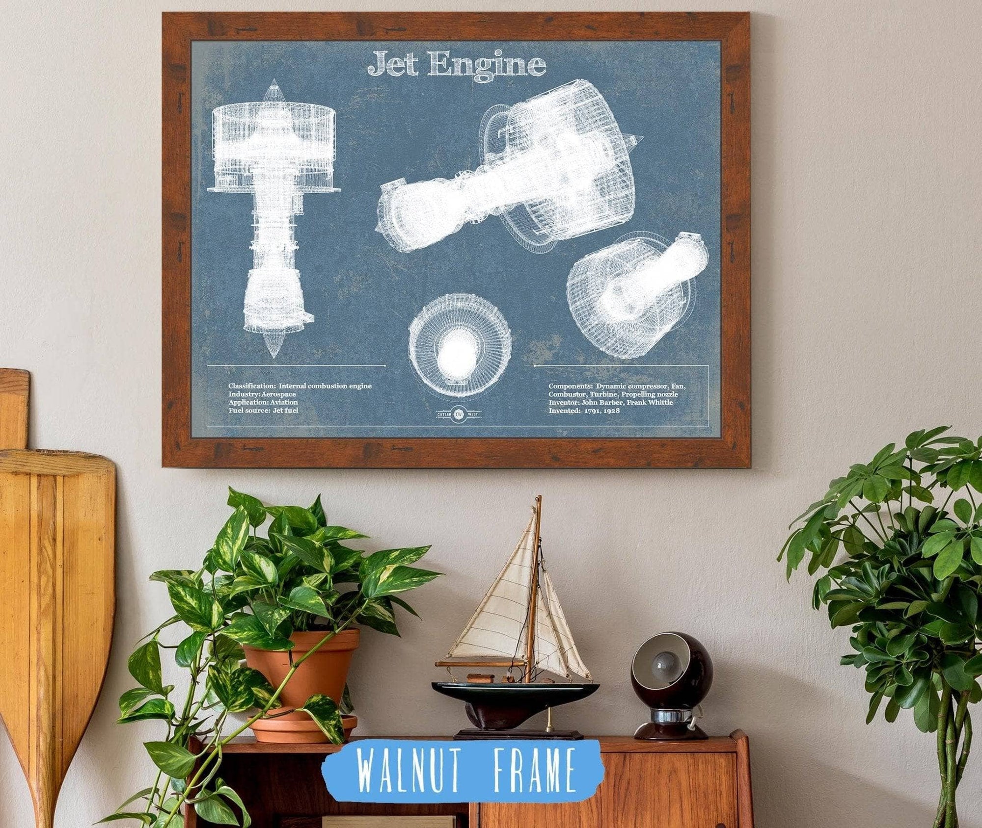 Cutler West Jet Engine Vintage Original Blueprint Print