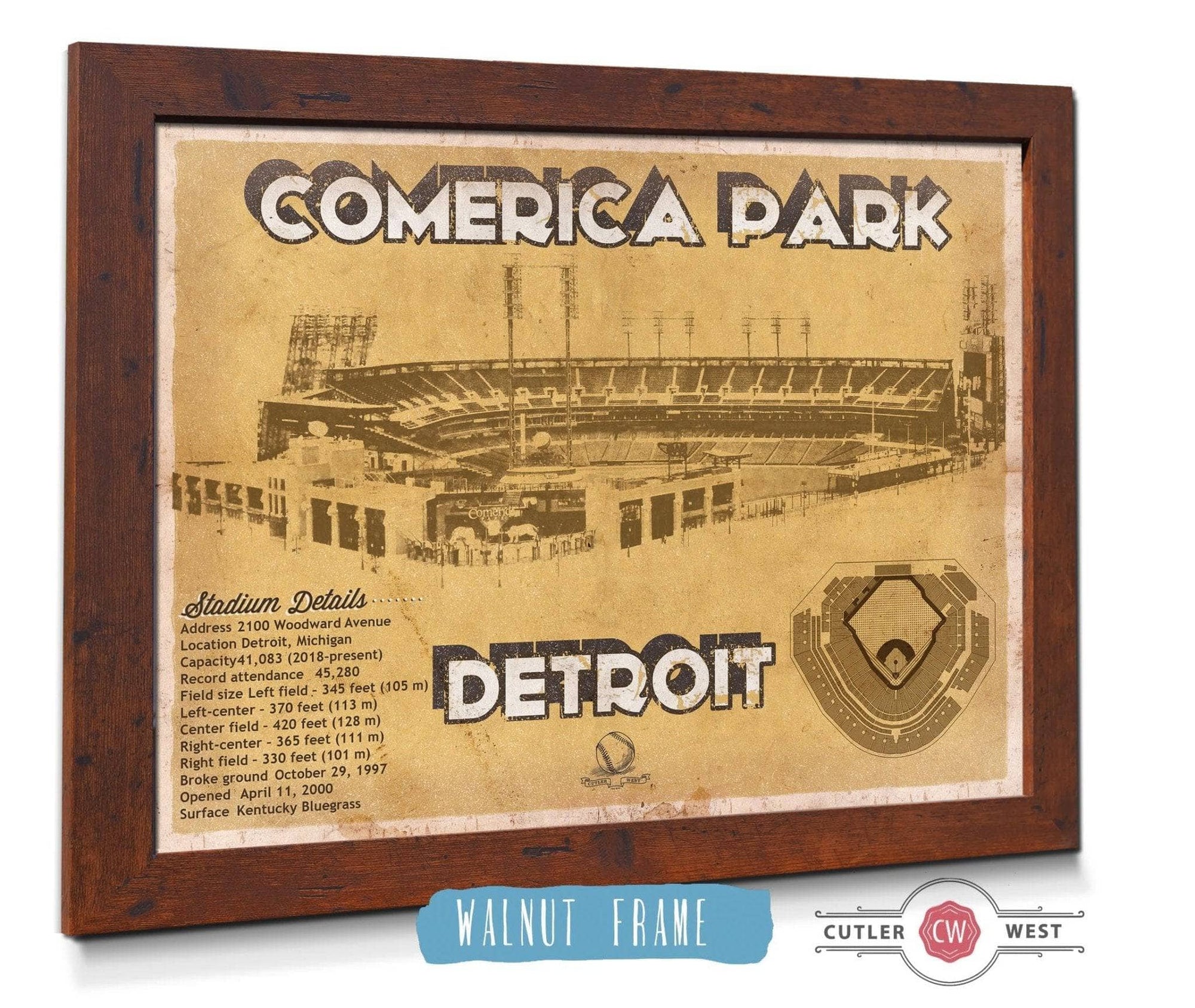 Cutler West Baseball Collection Vintage Detroit Tigers Comerica Park Baseball Print