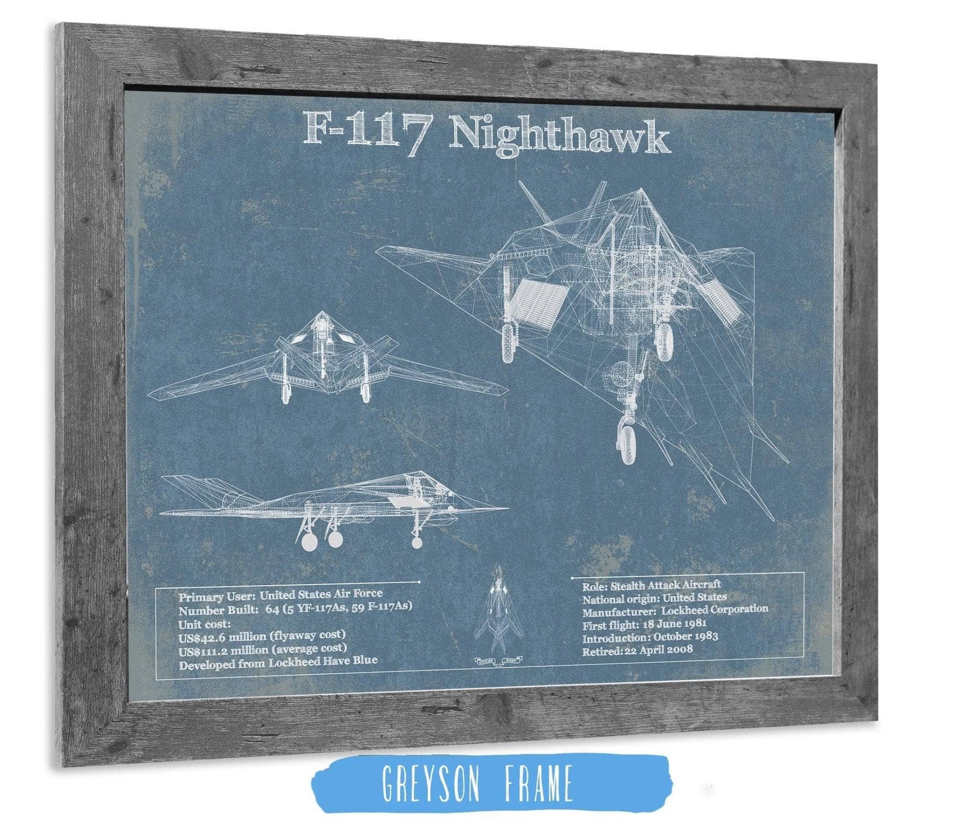 Cutler West Military Aircraft 14" x 11" / Greyson Frame F-117 Nighthawk Military Aircraft Patent - Blueprint Military Wall Art 766208918_62274