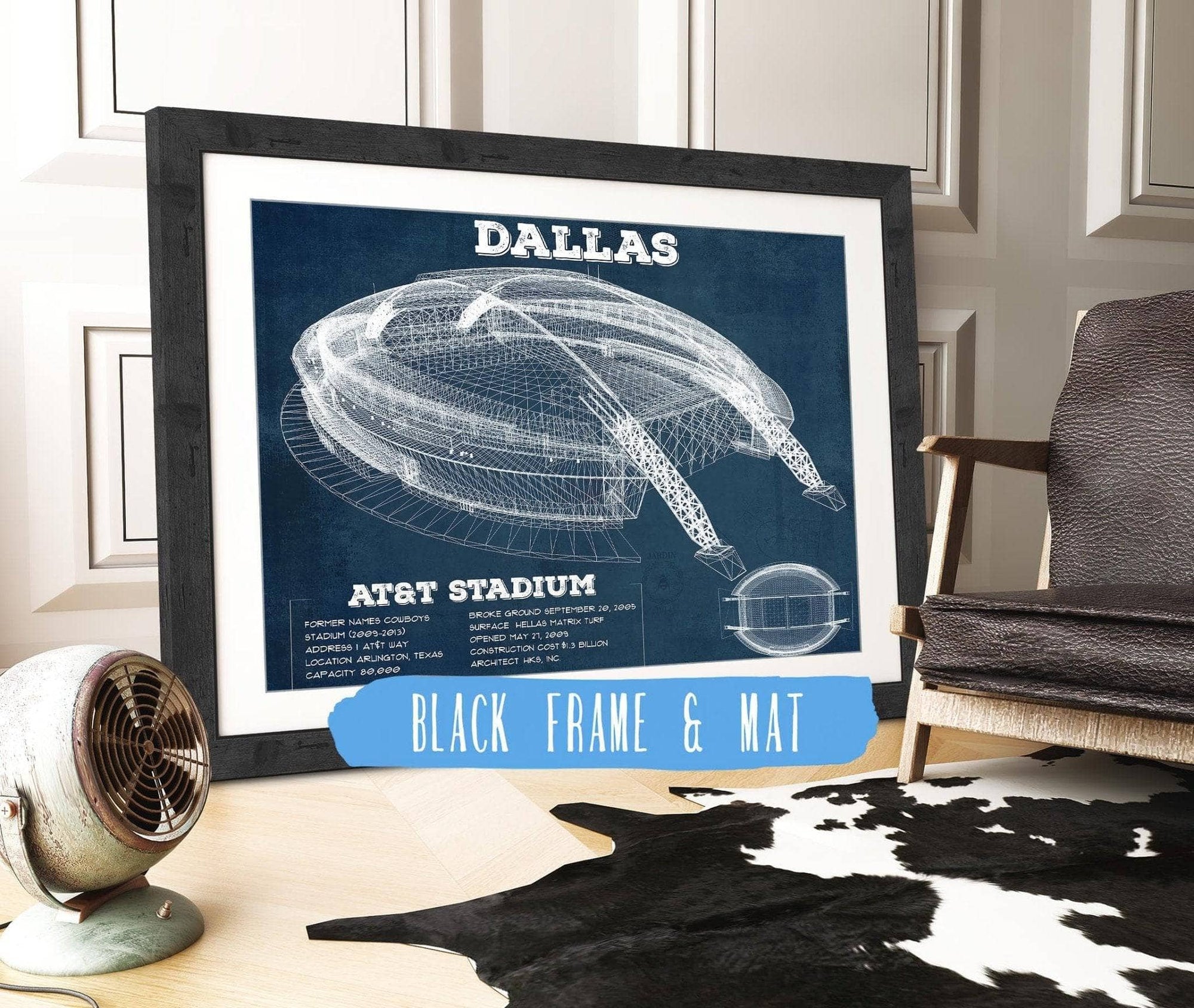 Cutler West Pro Football Collection 14" x 11" / Black Frame & Mat Dallas Cowboys - AT&T Stadium - Vintage Football Print 667011899-TOP