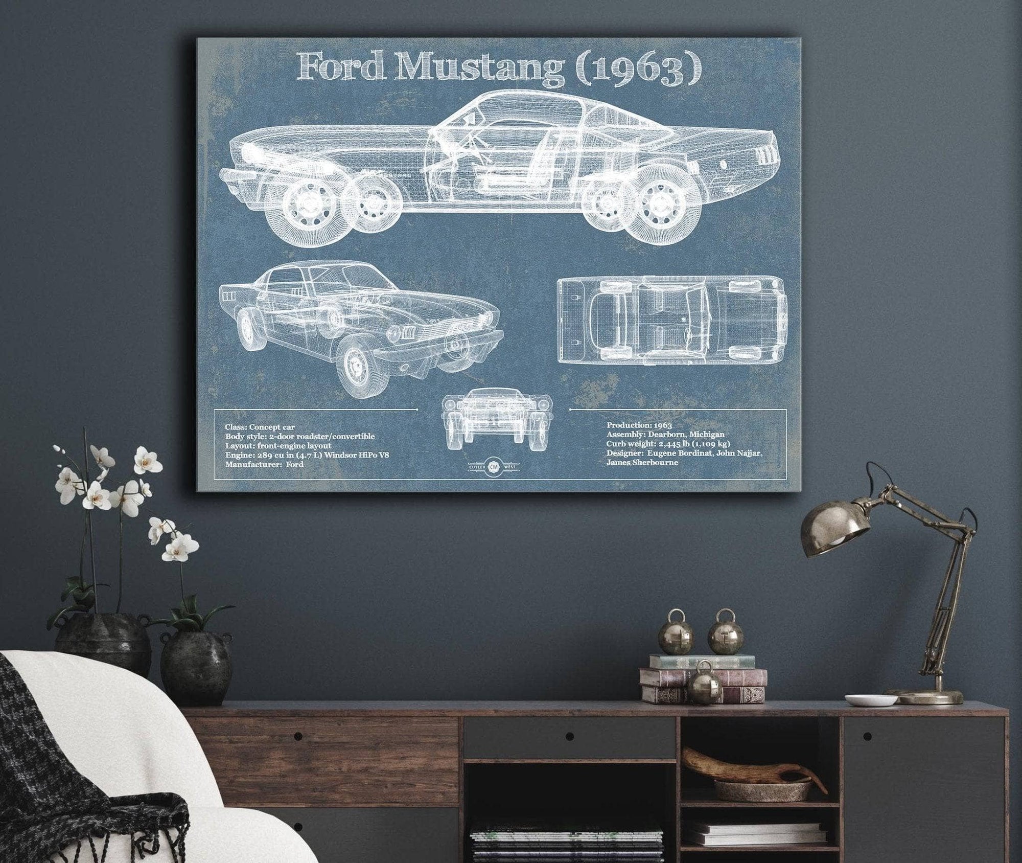 Cutler West Ford Collection Ford Mustang 1963 Original Blueprint Art