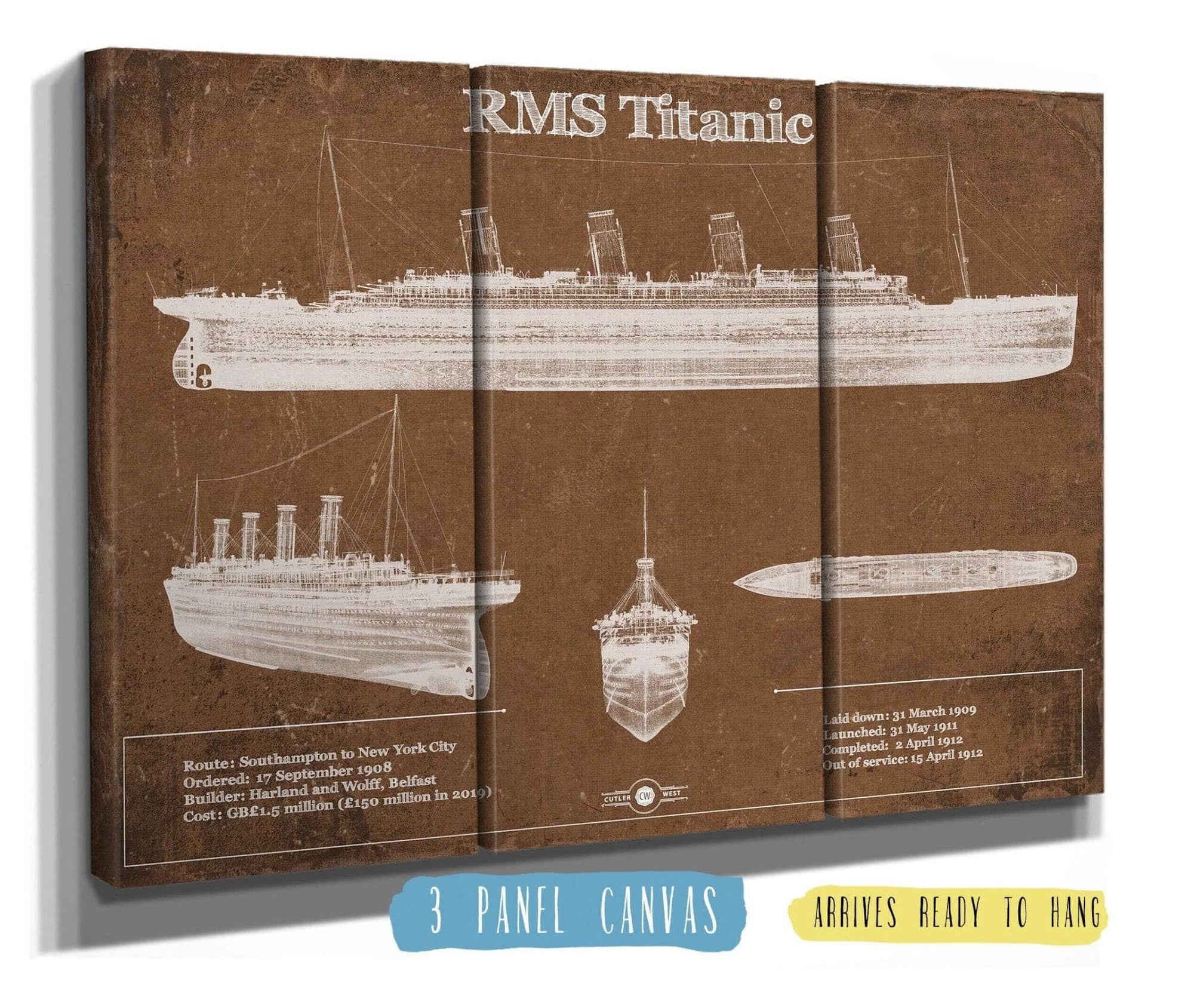 Cutler West Naval Military 48" x 32" / 3 Panel Canvas Wrap Titanic Blueprint Original Wall Art 933350108_27618