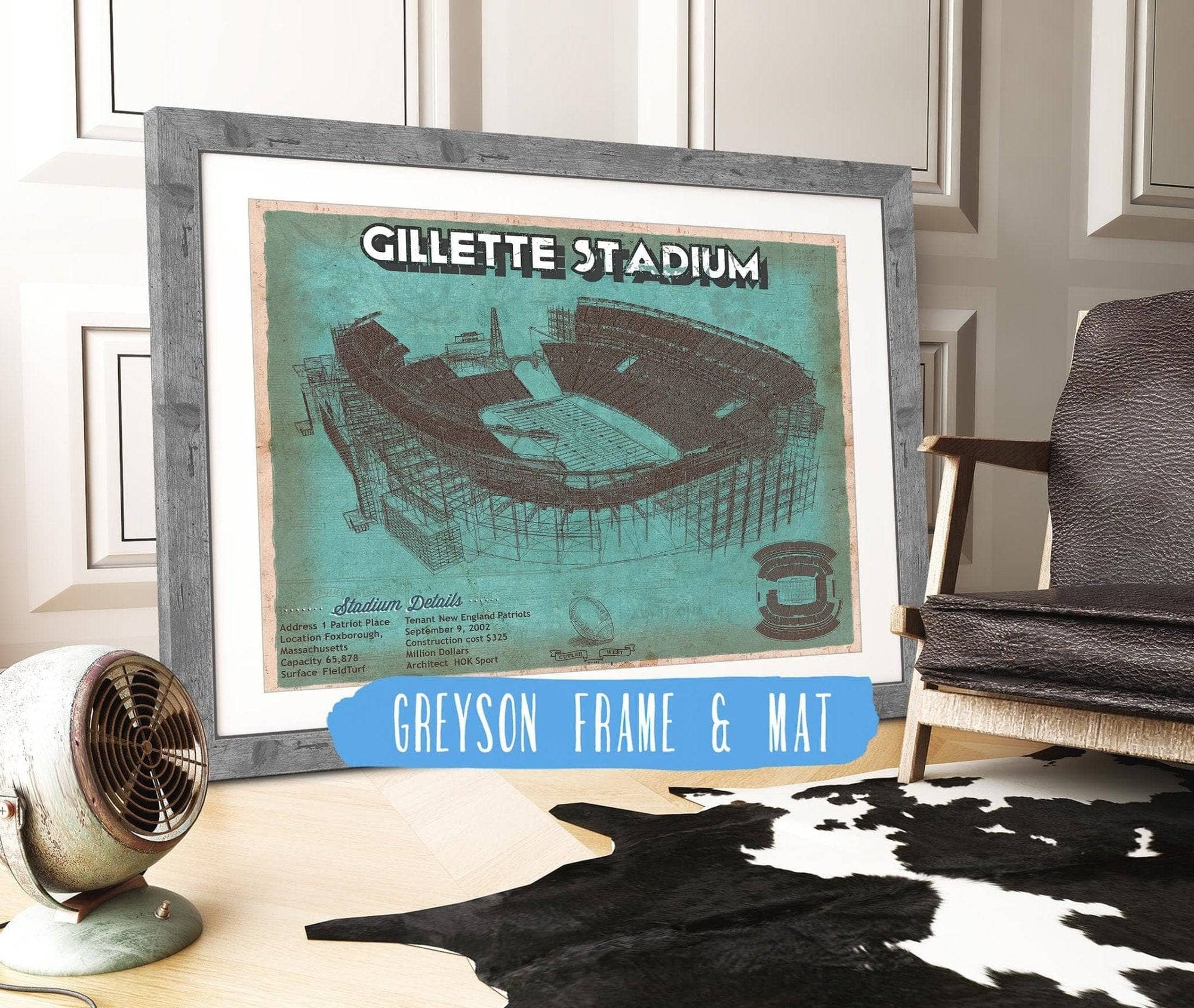 Cutler West Pro Football Collection 14" x 11" / Greyson Frame & Mat New England Patriots Gillette Stadium Seating Chart - Vintage Football Team Color Print 692087079_63462