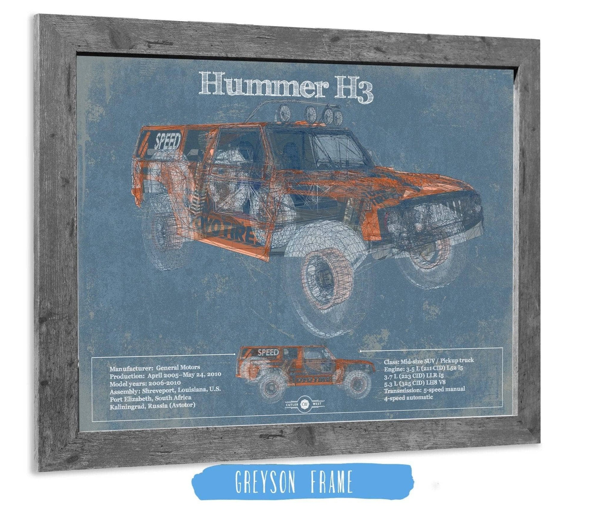 Cutler West Vehicle Collection Hummer H3 Vintage Blueprint Auto Print