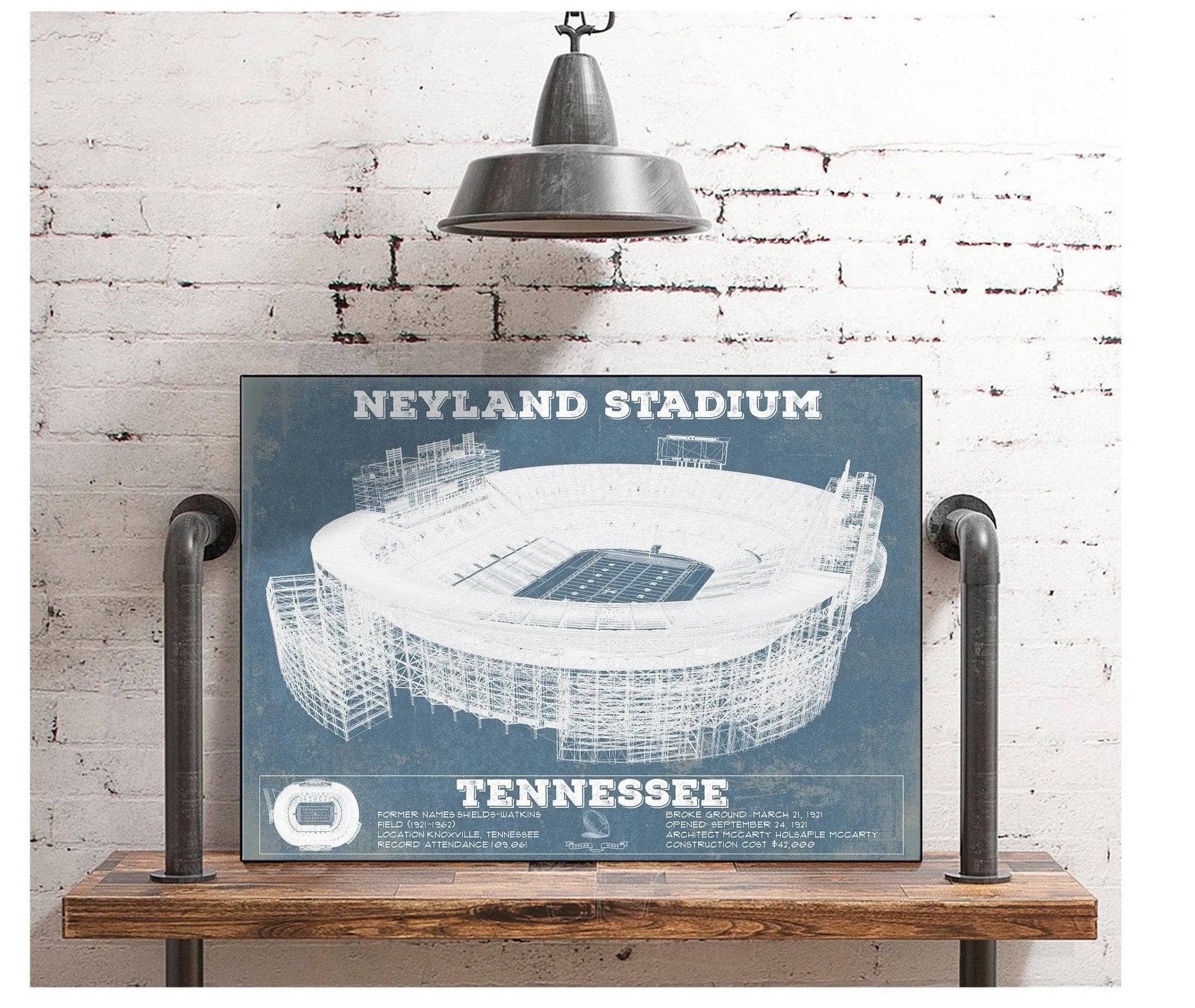 Cutler West College Football Collection Vintage Tennessee Volunteers Neyland Stadium Blueprint Wall Art