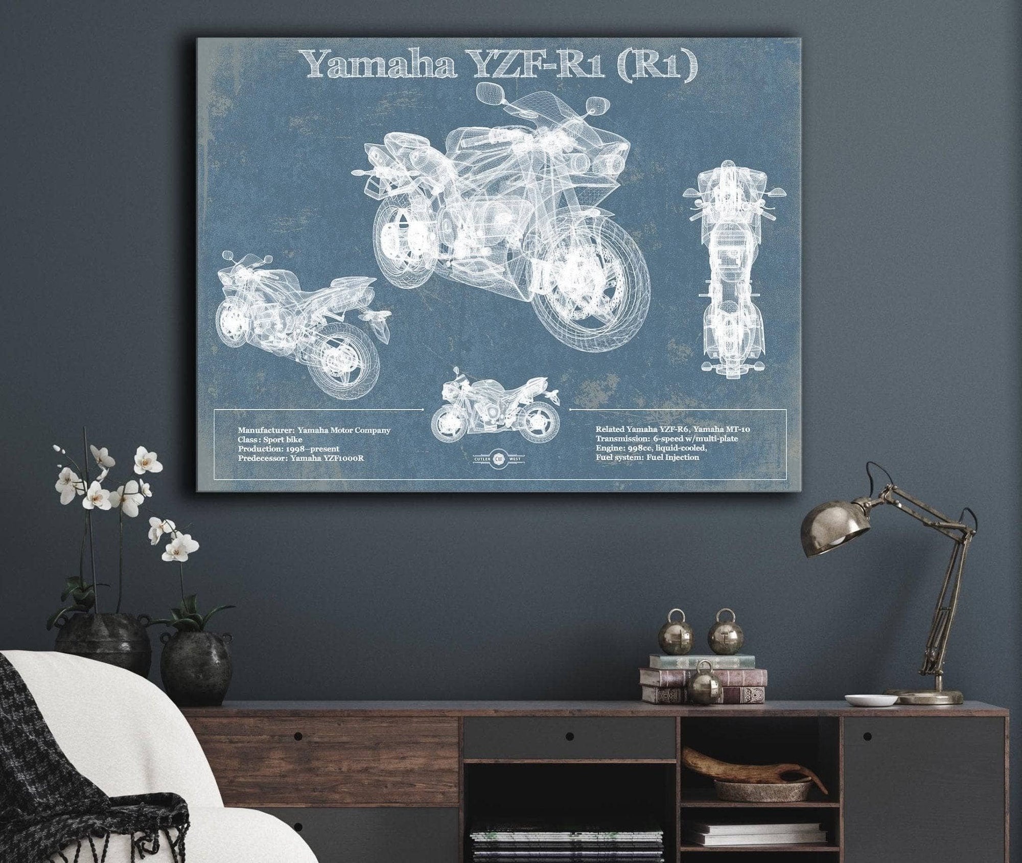 Cutler West Yamaha YZF-R1 (R1) Blueprint Motorcycle Patent Print