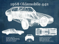 Cutler West Vehicle Collection 1968 Oldsmobile 442 Vintage Blueprint Auto Print