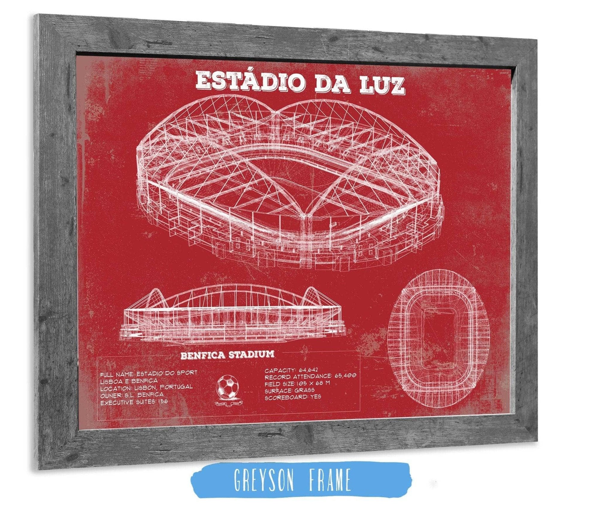 Cutler West Soccer Collection Estudio do Sport Lisboa e Benfica (Benfica Stadium) Team Color - Portugal National Football Team Blueprint Vintage Soccer Print