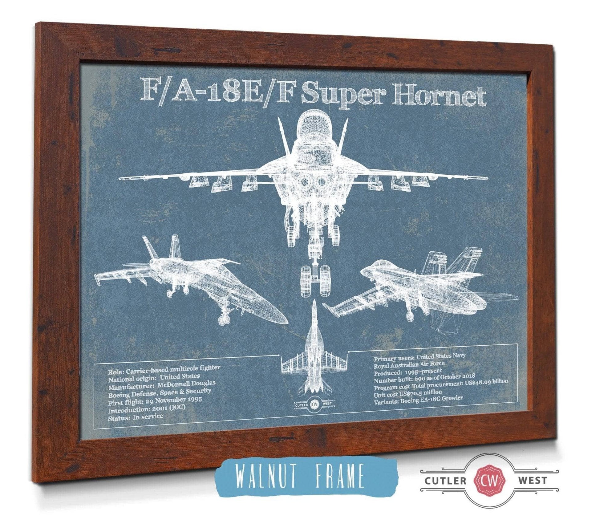 Cutler West Military Aircraft F/A-18F Super Hornet Patent Blueprint Original Military Wall Art