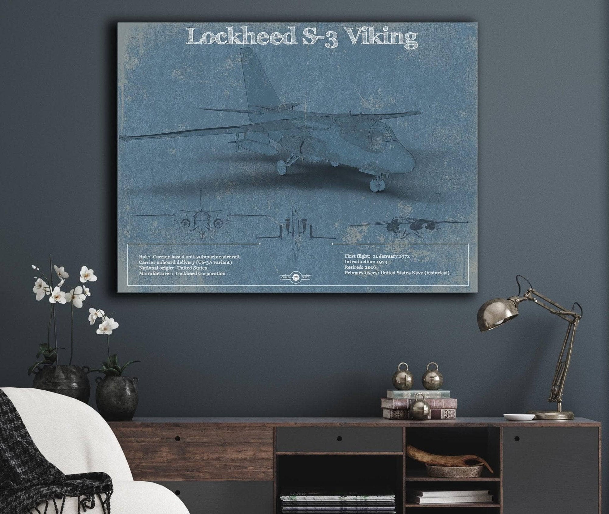 Cutler West Military Aircraft Lockheed S-3 Viking Aircraft Patent Blueprint Original Design Wall Art