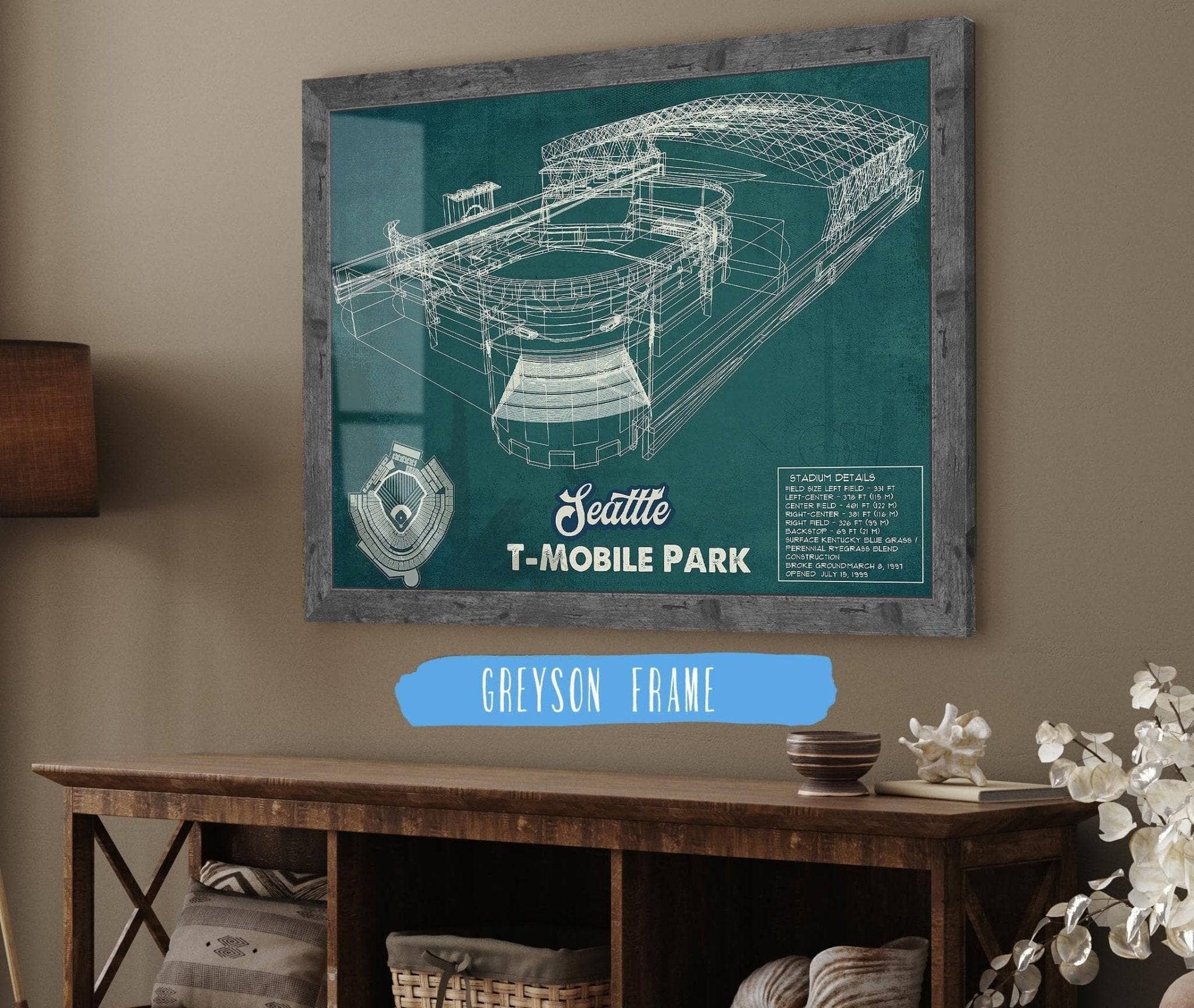Cutler West Baseball Collection 14" x 11" / Greyson Frame Seattle Mariners T- Mobile Park Vintage Baseball Frame Print 2019 692366049_23879