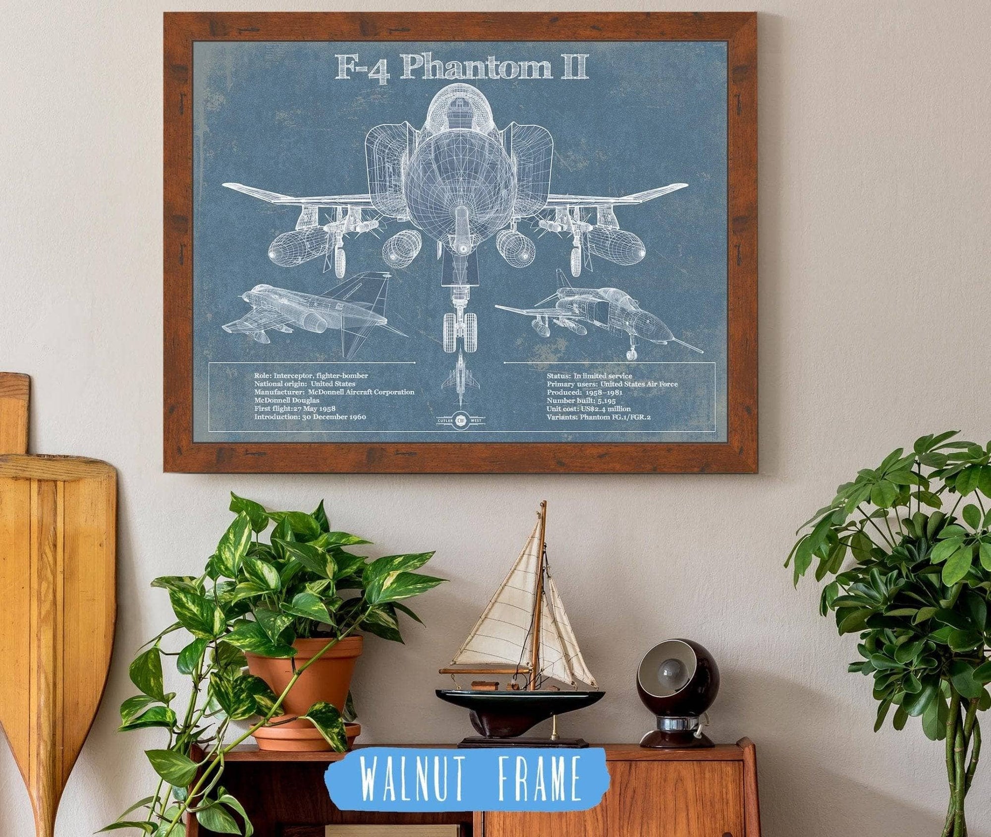 Cutler West Military Aircraft F-4 Phantom II Aircraft Blueprint Original Military Wall Art