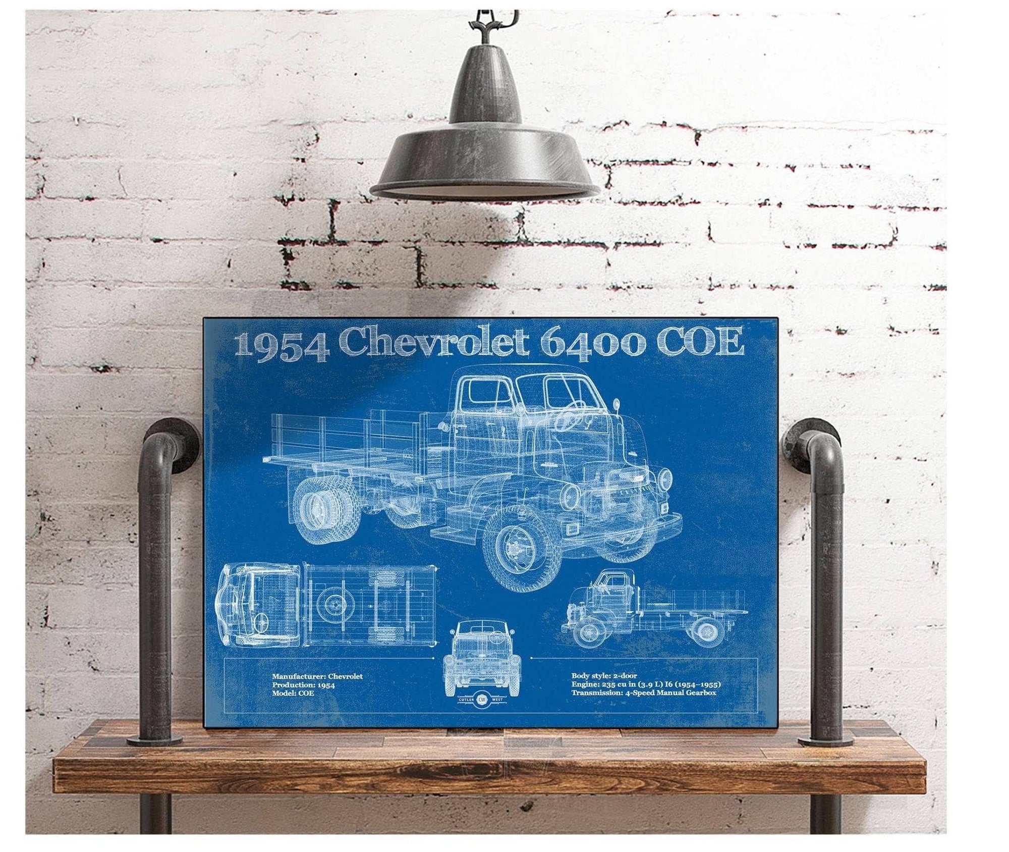 Cutler West Chevy 6400 COE  1954 Flat Bed Truck Vintage Blueprint Art