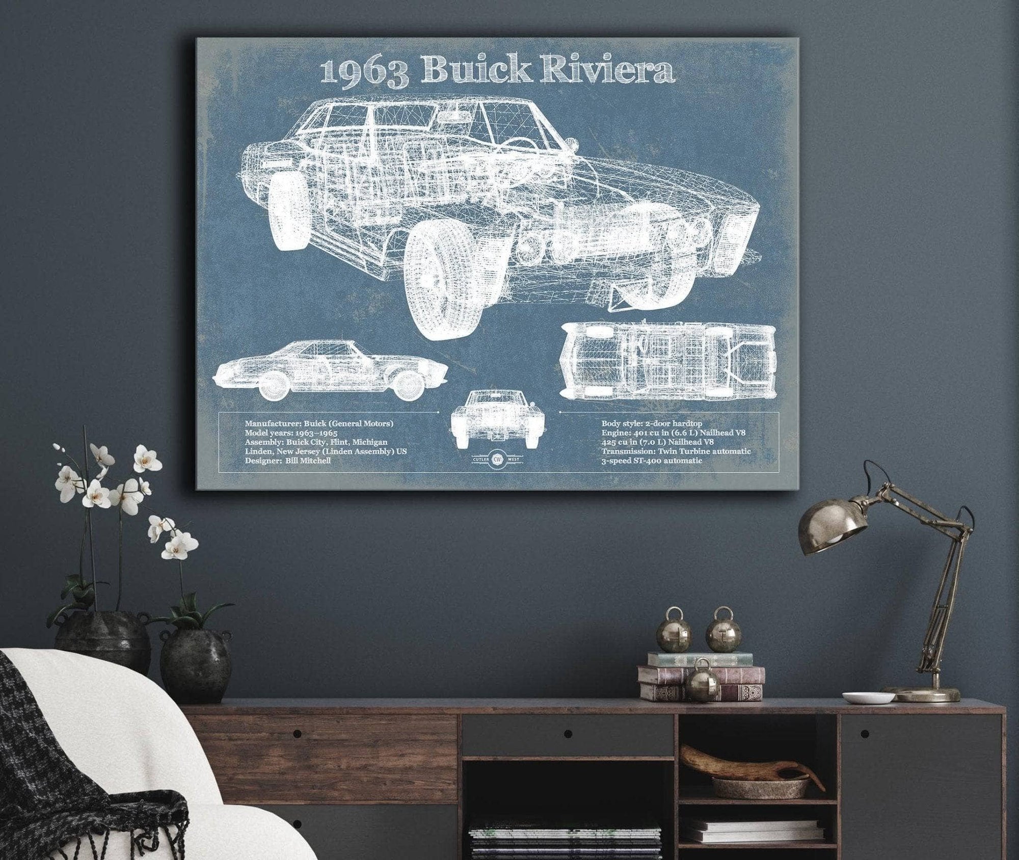 Cutler West Chevrolet Collection 1963 Buick Riviera Vintage Blueprint Auto Print