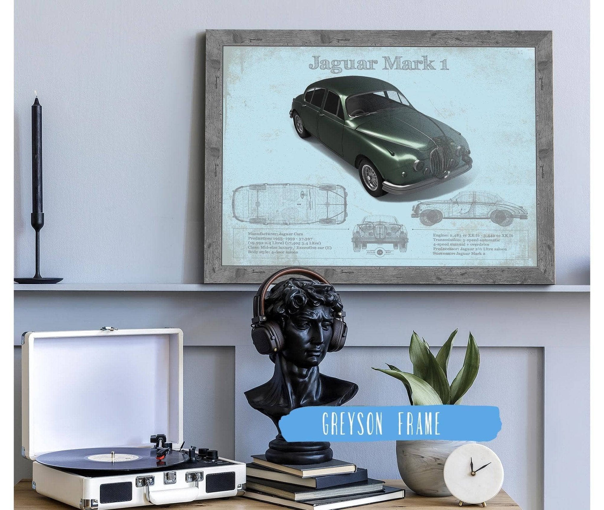 Cutler West Jaguar Collection Jaguar Mark 1 (Dark Green) Blueprint Vintage Auto Print