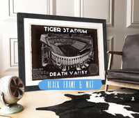 Cutler West College Football Collection 14" x 11" / Black Frame & Mat Tiger Stadium Art - LSU Tigers Vintage Stadium & Blueprint Art Print 933311065