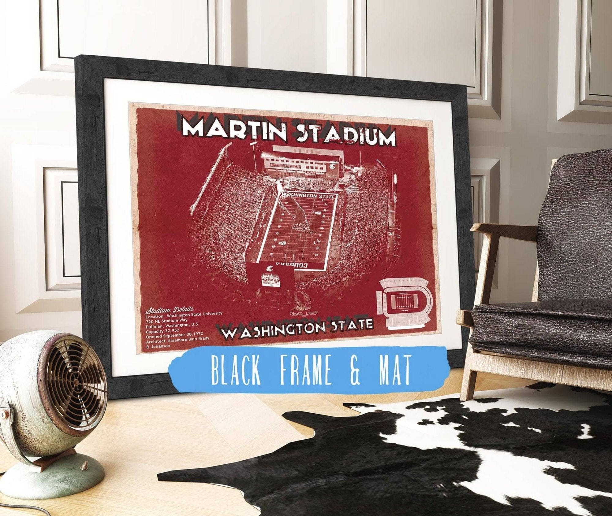 Cutler West 14" x 11" / Black Frame & Mat Washington State Cougars Martin Stadium Team Color Vintage Art Print 743545490-14"-x-11"4029