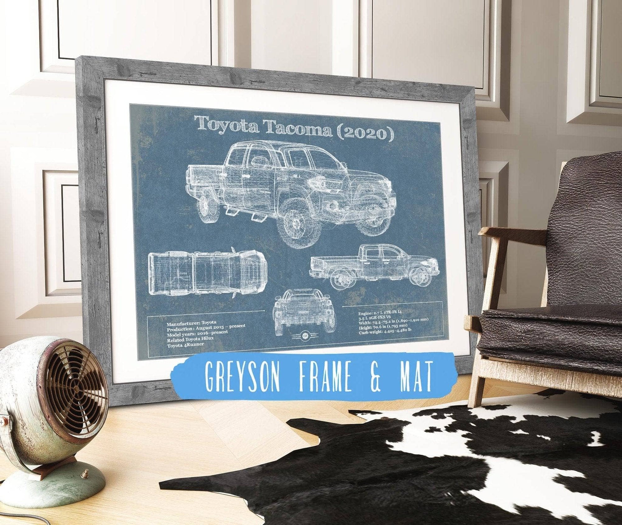 Cutler West Toyota Collection 14" x 11" / Greyson Frame & Mat Toyota Tacoma (2020) Vintage Blueprint Truck Print 845000207_7065