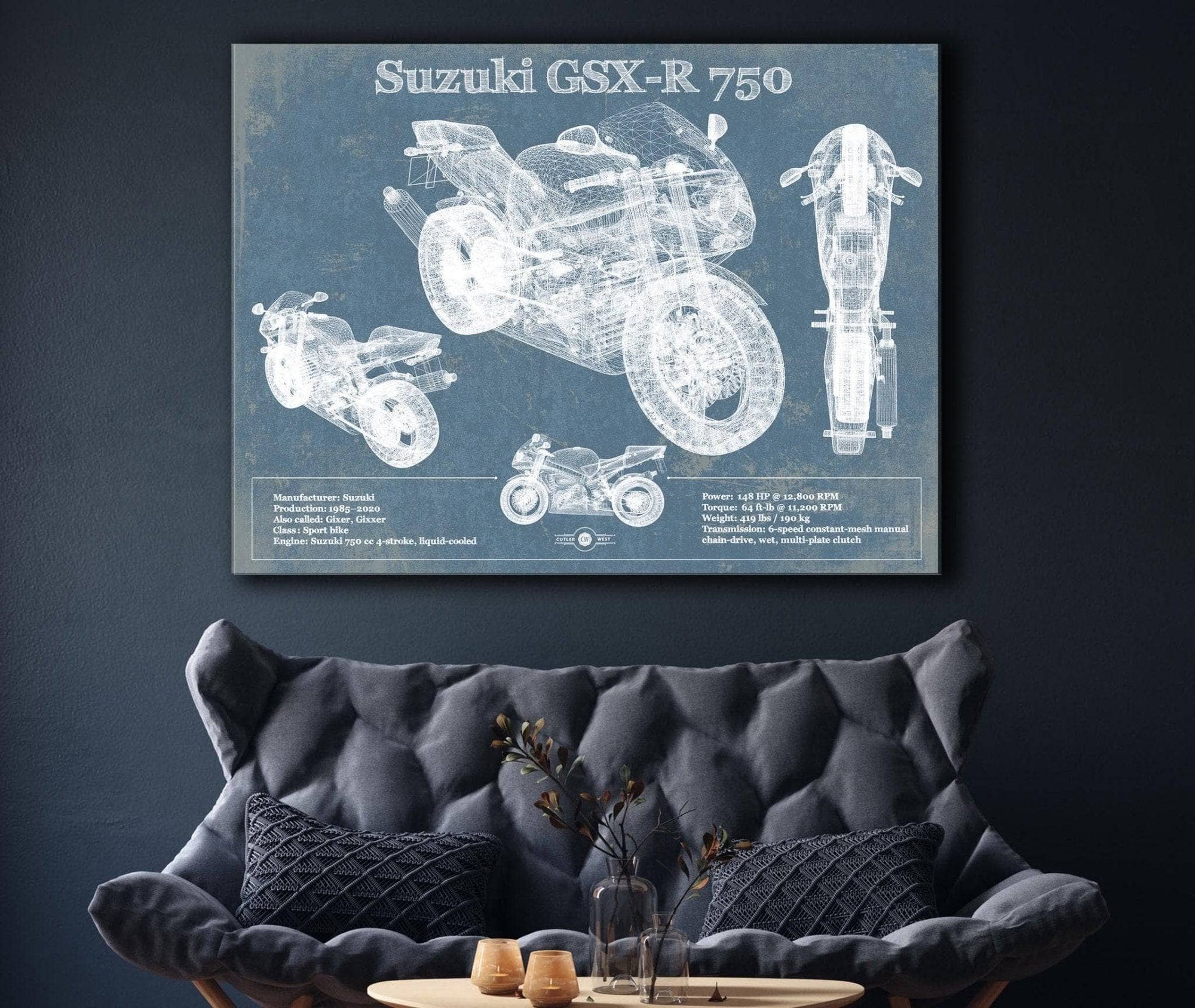 Cutler West Suzuki GSX R750 Blueprint Motorcycle Patent Print