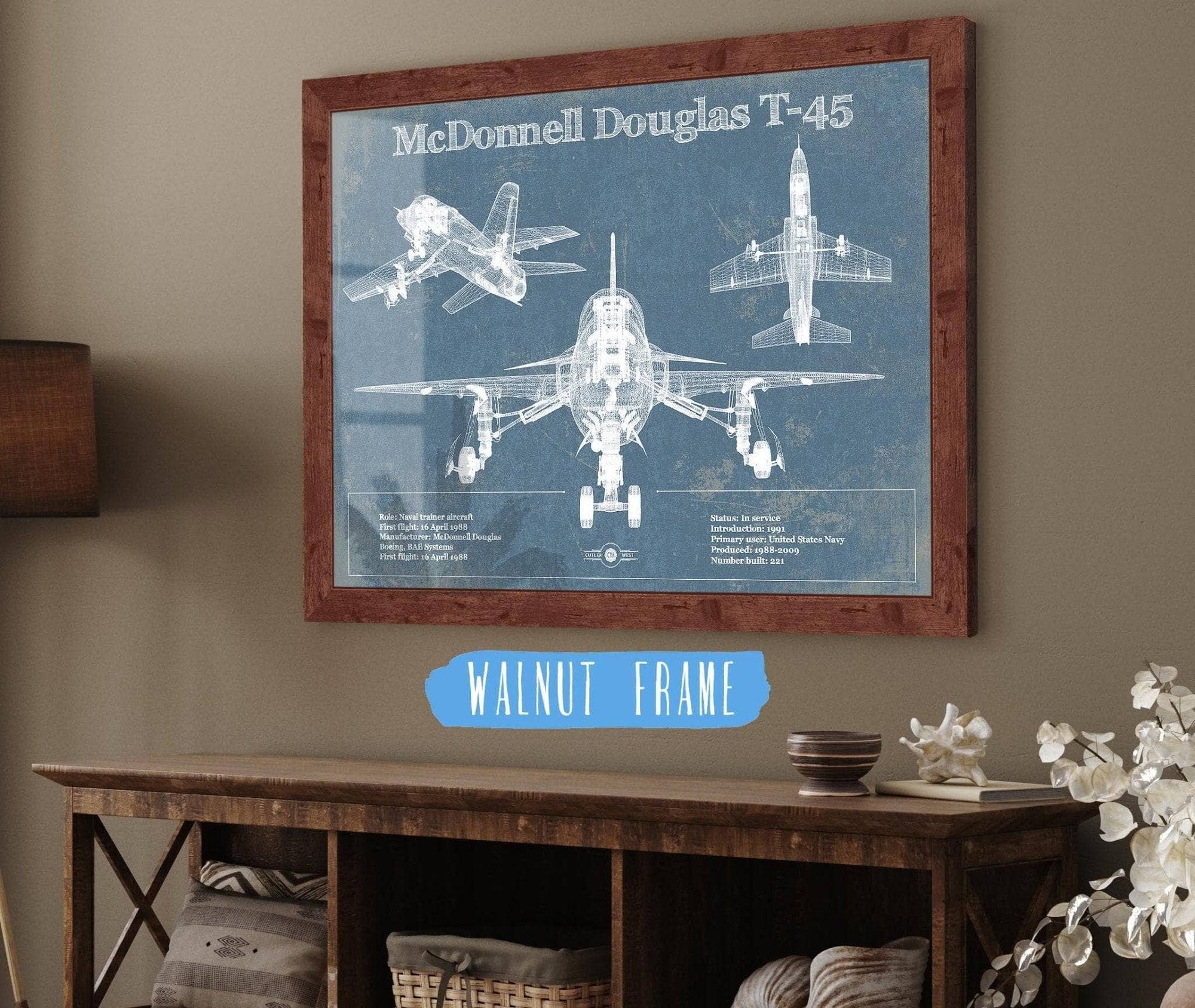 Cutler West McDonnell Douglas T-45 Goshawk Blueprint Original Military Wall Art