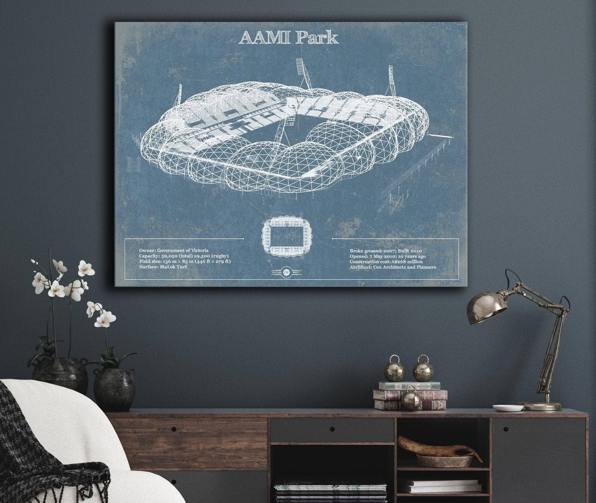 Cutler West Soccer Collection AAMI Park Vintage Australia Rugby and Soccer Stadium Print