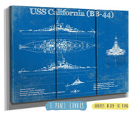 Cutler West Naval Military 48" x 32" / 3 Panel Canvas Wrap USS California (BB-44) Blueprint Original Military Wall Art - Customizable 93331100212_25506