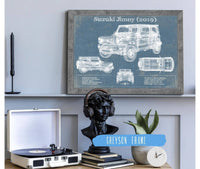 Cutler West Vehicle Collection 14" x 11" / Greyson Frame Suzuki Jimney 2019 Vintage Blueprint Auto Print 845000184_29011