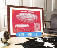 Cutler West 14" x 11" / Walnut Frame & Mat United Center - Chicago Blackhawks Team Colors Vintage Hockey Print 933311129_8975