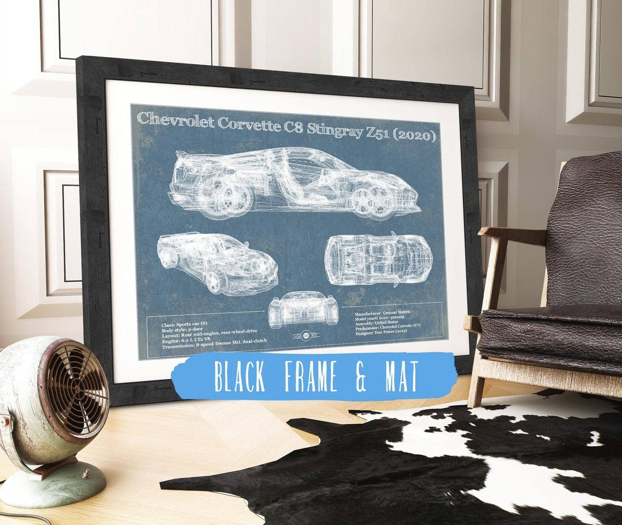 Cutler West Chevrolet Collection Chevrolet Corvette C8 Stingray Z5 (2020) Blueprint Vintage Auto Patent Print
