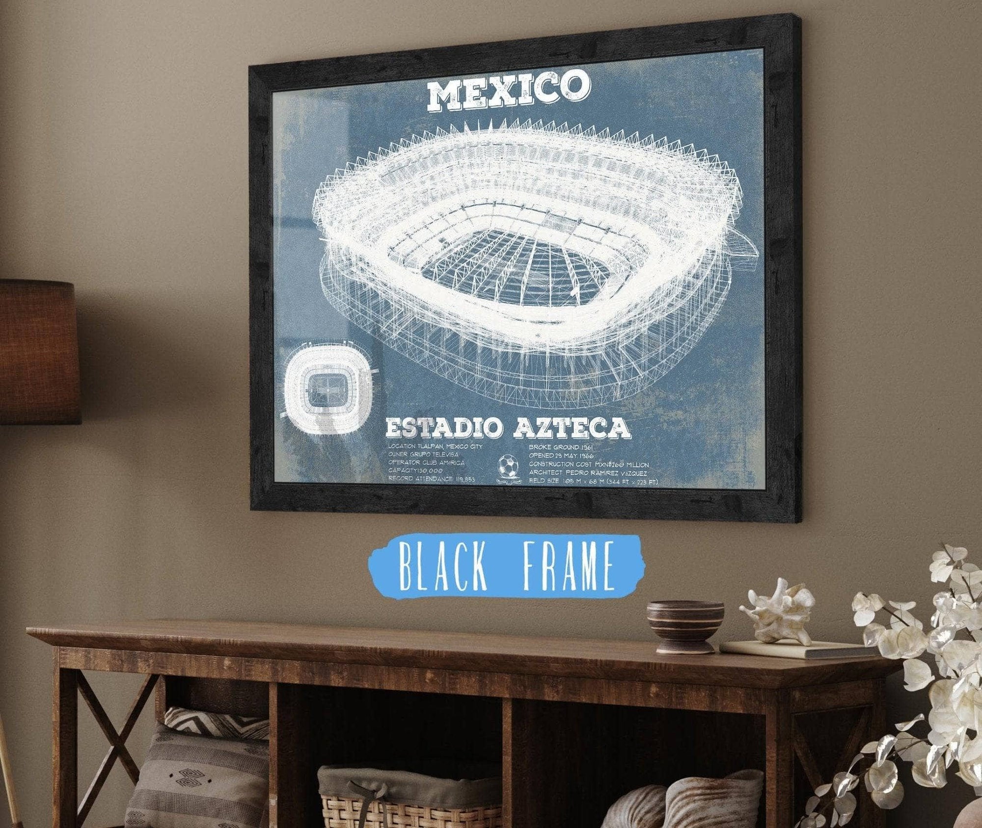 Cutler West Soccer Collection 14" x 11" / Black Frame Mexico Football - Vintage Estadio Azteca Stadium Soccer Print 755380905_74188
