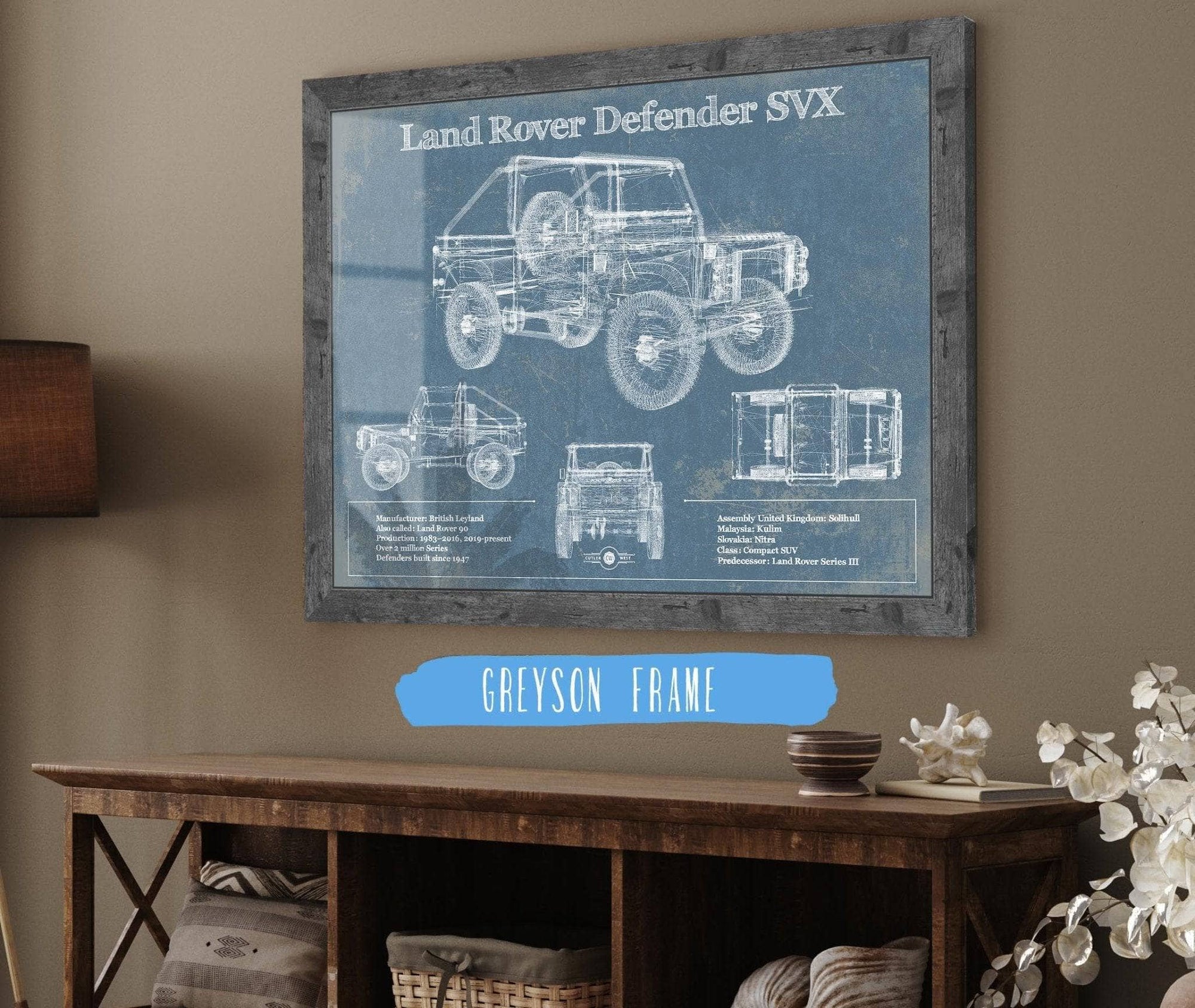 Cutler West Land Rover Collection 14" x 11" / Greyson Frame Land Rover Defender SVX Blueprint Vintage Auto Patent Print 845000209_65441